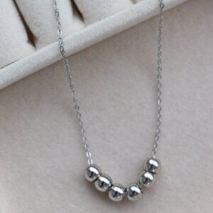 6mm 6 Beads Pendant Necklace Stainless Steel